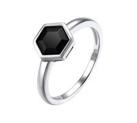 Silvora Anillo Talla 9 Oro Blanco y Circonita 1ct Hexagono Negro, Anillo de Compromiso Plata Elegante para Novia
