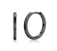 Silvora Mini Pendientes Aros Negros Hoop Mujer Plata de Primera Ley 16mm Aretes Planos Lisos Piercing Oreja Joyería Minimalista Cumpleaños Aniversario