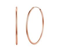 Silvora Pendientes Aro Oro Rosa Medianos 50mm Plata de Primera Ley 925 Hoop Earrings Pendientes Finos Mujer Bañado Oro Rosa Aretes Finos Ligeros Grandes