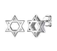 Silvora Pendientes Estrella David Tuerca Plata 925, Ear Cuff Pendientes Estrella Salomon con Seis Puntas