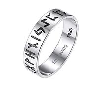 Silvora Personalizable Anillo Talla 25 Runas Vikingas Plata de Ley, Anillo Runa Odin para Mujeres Hombres