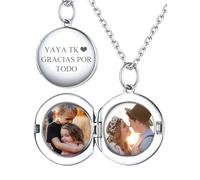 Silvora relicario plata coloca foto, Collar de Corazon Plata Llevar Dos Fotos de Familia Hijos