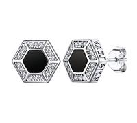Silvora Runas Vikingas Plata Vintage Pendientes Botón Hexagonos, Pendientes Nordicos Hombres