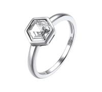 Silvora S925 Plata Anillo 14 de Compromiso con Diamante Simulado Hexagono, Alianza Oro Blanco Mujer Dedo Anular