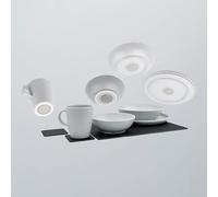 Silwy® Juego de vajilla magnética Dolomit White - 11 piezas de vajilla de plástico con diseño Stonetouch | para autocaravana, camping y barco, sin traqueteo e irrompible, incluye almohadilla y
