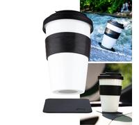 silwy® porcelana TO-GO-CUP incl. banda de protección térmica y posavasos de nano-gel metálico NEGRO