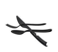 Silwy® Tricky - Cubertería de color negro (3 piezas, compuesto por cuchillo, tenedor y cuchara), sistema de clic compacto crea orden - perfecto para camping, caravanas y barcos