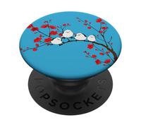 Simaenaga Pájaro | Ciruelo | Flor de Ciruelo | Floración Completa | Hermoso Paisaje de Japón | Paisaje Blanco en Hokkaido PopSockets PopGrip Adhesivo