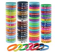 Simaixing Paquete de 80 pulseras de silicona con versículos bíblicos, pulseras cristianas con cita motivacional, regalos religiosos inspiradores ideales para hombres y mujeres, 8" x 0.5", Silicona, No