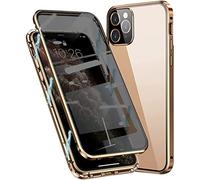 SIMao Anti Peeping Funda Compatible para iPhone 14, Funda Antiespía Adsorción Magnética Metal Bumper Cover 360 Protectora, Anti-Spy Protección privacidad Vidrio Templado Anti Peep Carcasa,Oro