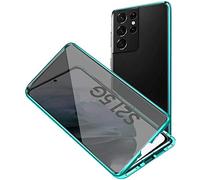 SIMao Anti-pío Carcasa para Samsung Galaxy S21 + Plus 5G Funda Anti espía Adsorción Magnética 360 Grados Anti-Spy Protección Privacidad Vidrio Templado Anti Peep Case Metal Flip Cover,Verde