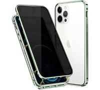 SIMao Carcasa Anti-pío para iPhone 12 Mini Funda Antiespía Adsorción Magnética 360 Grados Anti-Spy Protección Privacidad Vidrio Templado Frontal y Posterior Anti Peep Case Marco de Metal Cover,Verde