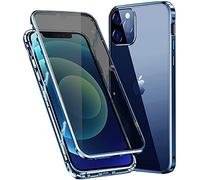 SIMao Carcasa Anti-pío para iPhone 13 Pro Funda Antiespía Adsorción Magnética 360 Grados Anti-Spy Protección Privacidad Vidrio Templado Frontal y Posterior Anti Peep Case Marco Metal Cover,Azul