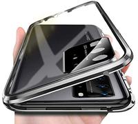 SIMao Carcasa para Huawei P40 Funda 360 Grados Protección Integrada Protector de Lente de Cámara Anti-Rasguño Transparente Vidrio Templado Case Metal Bumper con Adsorción Magnética Cover,Negro