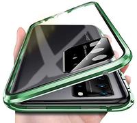 SIMao Carcasa para Huawei P40 Pro Funda 360 Grados Protección Integrada Protector de Lente de Cámara Anti-Rasguño Transparente Vidrio Templado Case Metal Bumper con Adsorción Magnética Cover,Verde