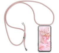 SIMao Funda con Cuerda para Huawei P9 Lite Funda con Cadena para Teléfono Móvil con Correa Ajustable Transparente TPU Silicona Carcasa con Collar de Cordón Funda con Cordón de Colgar,Rosado