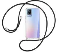 SIMao Funda con Cuerda para Vivo V21 5G Funda con Cadena para Teléfono Móvil con Correa Ajustable Transparente TPU Silicona Carcasa con Collar de Cordón Funda con Cordón de Colgar,Negro