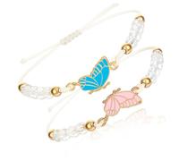 simarro 2 pulseras a juego, pulseras de la amistad con mariposa, hilo ajustable, pulseras para mejores amigas, hechas a mano, joyas para parejas, regalos para mujeres, parejas y amigos, 27cm/10.63in