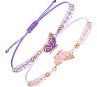 simarro 2 pulseras a juego, pulseras de la amistad de mariposa de hebra ajustable, pulsera de mejores amigos, hecha a mano, joyería para parejas, regalos para mujeres, parejas y amigas, 27cm/10.63in