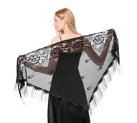 Simarro - Estola triangular de encaje - Capa de encaje con pompones - Bufanda de malla - Para boda, noche, fiesta de casada, Negro , no