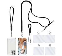 simarro telefono movil Cadena Universal, 1 cordón + 1 Correa para la muñeca + 1 Correa para el Dedo + 4 espaciadores Transparentes, Correa para teléfono móvil Cordón Ajustable para Todos (Negro)