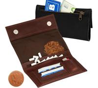 Simaru Bolsa de Tabaco de Cuero de Curtido Vegetal con Doble Cierre Magnético para Tabaco de Liar, Filtros, Hojas y Mechero | Funda Tabaco Ecológica Sostenible (Marrón)