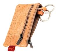 Simaru Estuche Llavero de Corcho Vegano con 2 Arandelas y Bolsillo con Cremallera para Tarjetas y Monedas | Resistente al Agua y Fácil de Limpiar | Hecho en la UE (Beige)