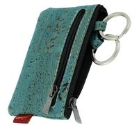 Simaru Estuche Llavero de Corcho Vegano con 2 Arandelas y Bolsillo con Cremallera para Tarjetas y Monedas | Resistente al Agua y Fácil de Limpiar | Hecho en la UE (Turquesa)