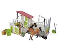 Simba 104342646 - Caja para Caballos y Zona de Lavado con Caballo, establo para Caballos, establo de equitación, 30 x 19 cm, Gato, sillín, Brida y Accesorios, a Partir de 3 años