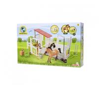 Simba 104342646 - Caja para Caballos y Zona de Lavado con Caballo, establo para Caballos, establo de equitación, 30 x 19 cm, Gato, sillín, Brida y Accesorios, a Partir de 3 años