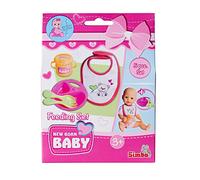 Simba 105560016 New Born Baby Alimentador Set de Accesorios para muñecas de 30-43 cm, 5 Piezas, Platos, cucharas, Tenedores, Baberos y Vasos para Aprender a Beber, a Partir de 3 años