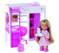 Simba Evi Love My Room 105733601 - Muñeca en habitación Infantil con Cama Alta, Escritorio y Armario, con Accesorios, muñeca de 12 cm, a Partir de 3 años