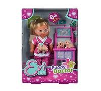 Simba 105733647 Evi Love Puppy Doctor, muñeca Veterinaria con Gafas, Tres Cachorros y una Mesa de Tratamiento, Accesorios, 12 cm, a Partir de 3 años