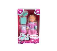 Simba 105733711 Evi Love School, muñeca de Juguete con Chaqueta y Mochila con Accesorios Escolares, 12 cm, a Partir de 3 años