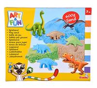 Simba Art and Fun - Juego de arena para jugar con dinosaurios, 3 x 200 g de arena, plataforma, 4 dinosaurios en 3D, forma de fósil, scooter, cuchillo, a partir de 3 años