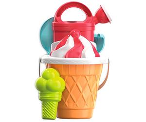 Simba 107114560 - Juego de 6 Cubos, 17 cm de Altura, 18 cm de diámetro, Juguete de Arena, rastrillo, Pala, escurridor y colador