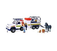 Simba 109252624 Bombero Sam, Remolque Plegable para estación, vehículo con luz, con Figura, Animales, Accesorios, L: 34 cm, a Partir de 3 años, Negro