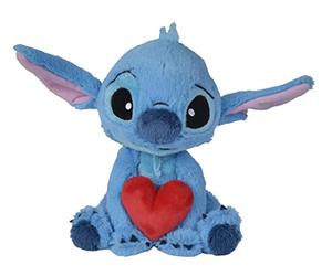 Simba 6315876995 Disney Lilo & Stitch, Stitch, Peluche con Corazón, San Valentín, Amor, 25 cm, Azul y Rojo, a Partir de 0 años