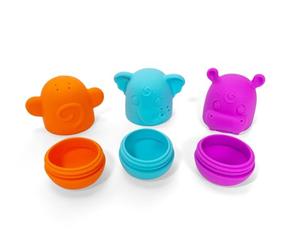 Simba ABC - 3 Juguetes de baño de Silicona Suave (Hippo, Elefante y Mono), fácil de Limpiar con Apertura, Juguetes de baño para niños pequeños a Partir de 12 Meses, 8 cm