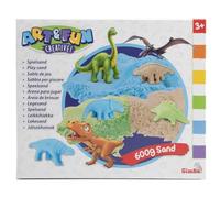 Simba Art and Fun - Juego de arena para jugar con dinosaurios, 3 x 200 g de arena, plataforma, 4 dinosaurios en 3D, forma de fósil, scooter, cuchillo, a partir de 3 años