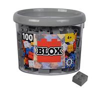 Simba Blox 104114534 - Blox, 100 Bloques de construcción Grises para niños a Partir de 3 años, 4 Piedras, en Lata, Totalmente Compatible con Muchos Otros Fabricantes, Gris