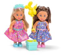 Simba Evi Love Birthday Party - Dos muñecas Evi en Vestido de cumpleaños con Diadema, Globo y Caja de Regalo Sorpresa de 12 cm, Juego de muñecas para niños a Partir de 3 años