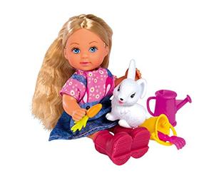 Simba Evi Love Cute Garden 105733442 - Muñeca de Juguete en Botas de Goma con Herramienta de jardín y Lindo Conejo, 12 cm, a Partir de 3 años