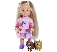 Simba Evi Love Dogs, muñeca con Dos Lindos Perros Salchicha en la Correa, muñeca de 12 cm, a Partir de 3 años