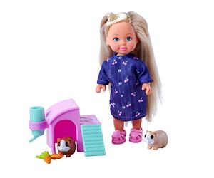 Simba Evi Love Guinea Pigs, muñeca de Juguete con Dos Conejillos de Indias y caseta, Botella y Zanahorias, 12 cm, a Partir de 3 años
