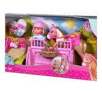 Simba Evi Love Horse Club - Evi como Jinete con Caballo y Potro, Incluye obstáculos, Espacio de Limpieza y Accesorios, más de 15 Piezas, muñeca de 12 cm, Juego de equitación para niños a Partir de 3