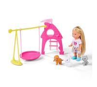 Simba Evi Love Puppy Walk - Muñeca Evi (12 cm) con 2 Cachorros de Perro, Incluye Carrito para Perros, Bolsa, tobogán y Piscina de Pelotas, Juego de rol para niños a Partir de 3 años