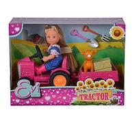 Simba Evi Love Tractor/Muñeca en su Tractor con Remolque/Animales/Bolas de heno/Pala y Tenedor de estiércol/12 cm/Apto para niños a Partir de 3 años Multicolor