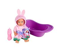 Simba New Born Baby Bathfun Baby - Muñeca de baño (12 cm) con función de Beber y mojar bañera, Albornoz, Chupete y Botella, muñeca para niños a Partir de 3 años
