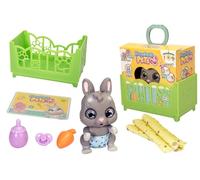 Simba Pamper Petz Bunny - Bebé Conejito Interactivo con función de hidratación y Humedad, Ojos para Dormir, pañal con Cambio de Color, Pata mágica y Cuna apilable, a Partir de 3 años